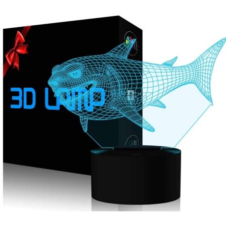 3D Haj Nattlys LED Illusion Lampe 7 Farve Skiftende Bordlamper Touch Control med USB Kabel Seng Dekoration Festival Fødselsdag Gaver Legetøj