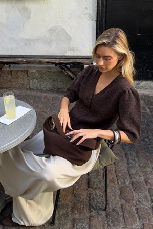 NA-KD - Strikket cardigan i ullblanding med puffermer - Cardigan - Brun - XS (EU 32)