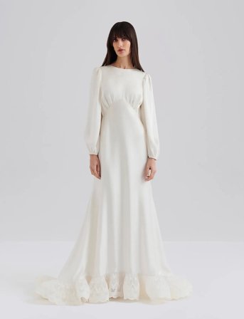 Malina Emily Long Sleeve Lace Ruffled Bridal Gown - Cream - 42