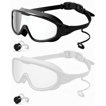 Svømmebriller 2-pak, bredt synsfelt, antidug og UV-beskyttelse, lækagesikre til voksne mænd, kvinder og børn (sort og hvid)