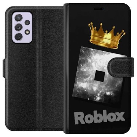 Kompatibelt Lommeboketui til Samsung Samsung Galaxy A52s 5G Minimalistisk svart og sølvfarget Roblox-symbol med gylden krone og luksuriøs gamer-este