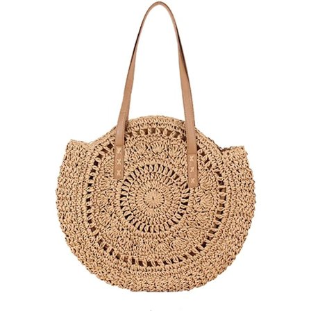 Strandveske (Brun) Håndlaget Stor Kapasitet Hul Rundt Halm F