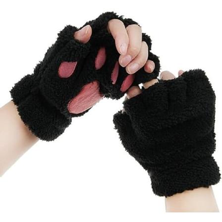 Vinterplushy handskar med kattklo-björntass-design, fingerlösa, 1 par