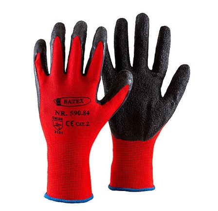 BATEX Nylonhanske med sort latexbelegg Str. 10