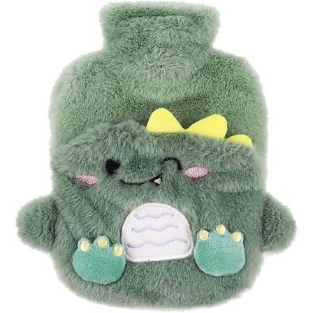 Termoflaske Premium Naturgummi 400ml Sød Fluffy Dinosaur med Nyhed Plys Superblødt Låg