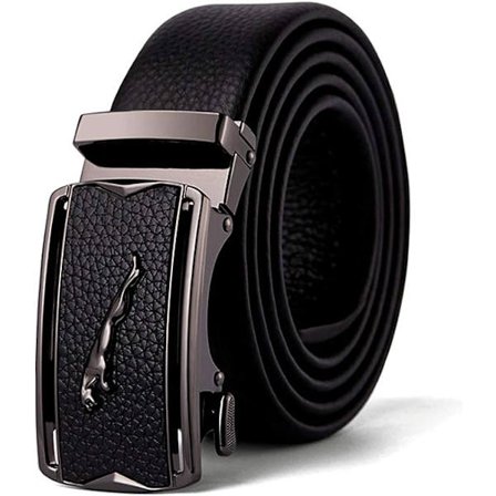 Herrebælte i ægte læder - Ratchet-bælter til mænd, stilfulde spænder i jaguarmetal - Automatisk justerbart taljebælte til forretningsdragter, casual 