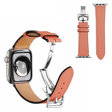 äkta läder silver spänne klockarmband för Apple Watch Series 6 / 5 40mm - Coral
