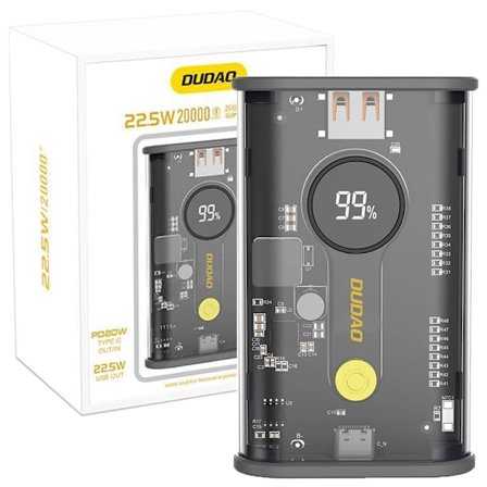 Dudao Powerbank 20000mAh 1xUSB-A / 1xUSB-C 22,5W PD svart (K16Pro)