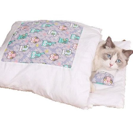 Dyre-møbler, sovepose for kjæledyr, lukket, avtagbar og vaskbar, lilla ugle (M)