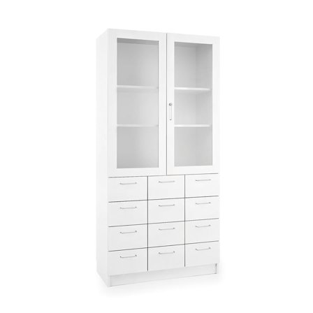 Storage cabinet THEO, drawers and lockable doors, 1000x470x2100 mm, white