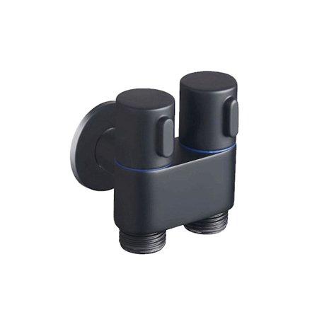 Vægmonteret vandhane 1 ind 2 ud afledningsvinkelventil dobbelt kontrol badeværelsesarmatur til selvrensning (sort)