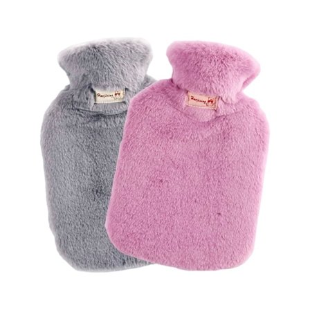 Støvet Pink-Vandflaske, 2L Stor Kapacitet Naturgummi Vandflaske med Blødt Plysbetræk - Camel, Pink, Grå, Varmtvands Termokande til