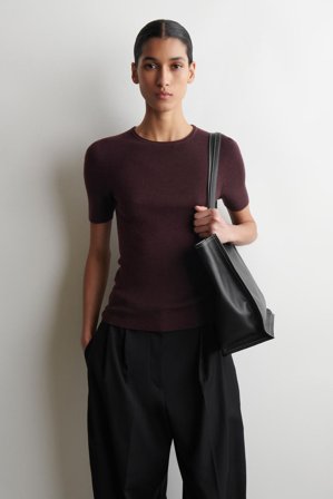 COS Femme T-Shirt Sans Couture En Laine Mérinos in Rouge