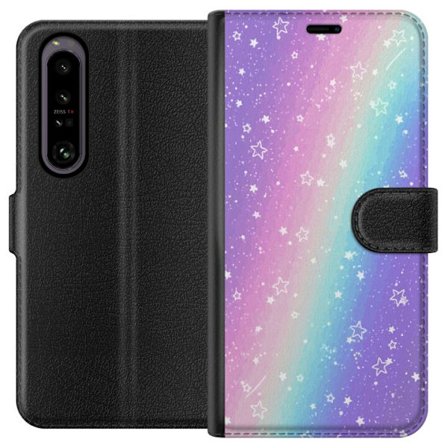Kompatibel Tegnebogsetui til Sony Xperia 1 IV Rainbow-farvet pastelbaggrund med hvide stjerner og glitrende prikker i blød overgang