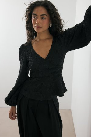 NA-KD Blouse portefeuille à manches larges - - Noir - XL (EU 46)
