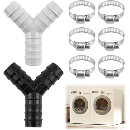 2-vejs Y-splitter til vaskemaskine- og opvaskemaskineafløbsslanger 20 mm diameter plastslangekobling Inkluderer tre universelle slangeklemmer