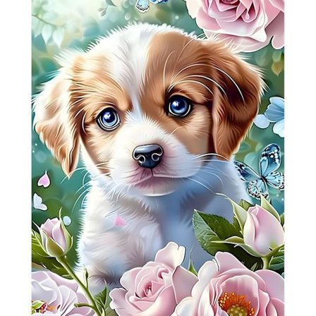 Hund Diamantkonst Kit för Vuxna, Valpporträtt Diamantmålningskit för Barn och Nybörjare, 5D Rund Full Borr Hantverk, Hem Väggdekor 30x40 cm