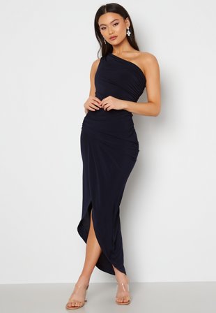 John Zack One Shoulder Rouch Dress Navy Klær