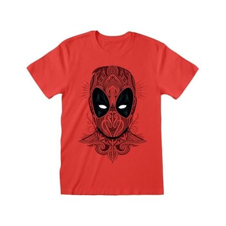 T-shirt - Heroes Inc - Deadpool Tattoo Stil - Rød - Korte ærmer - Klassisk krave