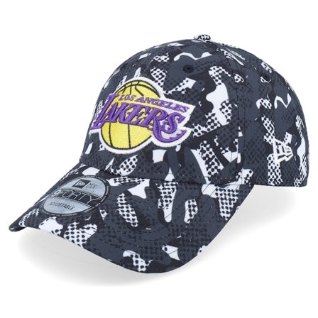 New Era - NBA Grå adjustable Kasket - Los Angeles Lakers Seasonal Print 9FORTY Charcoal/Black Adjustable @ Hatstore