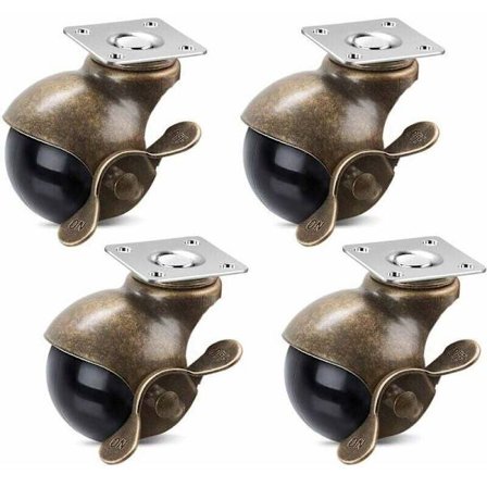2" Hjul med bremse, 360 graders antik messing, toppladehjul til møbler, skabe, kørestole (160 kg, 4-pak)