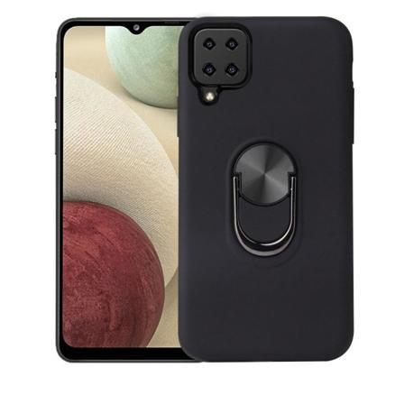 Samsung Galaxy A12 Ring Kickstand Soft Hybrid Case with Metal Sheet Black