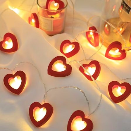 Alla hjärtans dag Trähjärta Ljusslinga LED Fairy Hängande Kärlekslampor Batteridriven Alla hjärtans dag Dekoration (Röd, 10 Lampor)