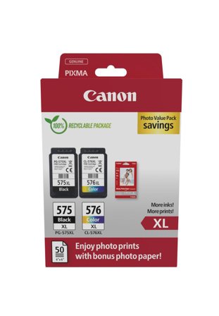Canon PG-575XL/CL-576XL Photo Paper Value Pack - 2-pack - Høy ytelse - svart, farge (cyan, magenta, gul) - original - blekkpatron/papirsett