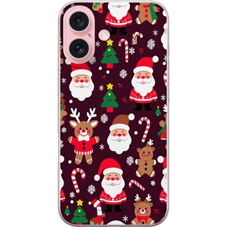 Kompatibelt Mobilskal till Apple Apple iPhone 16 julmönster med tomtar, renar och pepparkakor i tecknad vinterstil