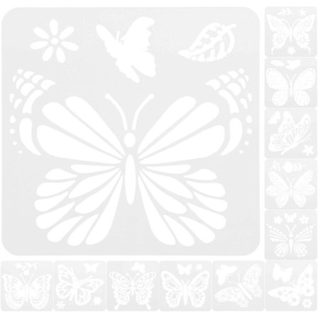 12 stk. tegningsskabelon DIY håndbog tegningsskabelon hul maling skabelon (15X15 cm, hvid)