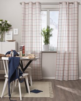 Öljettlängd Camilla med Garnfärgad Vävd ruta 2-pack Beige - 95x240 cm, overlock nertill - Linea