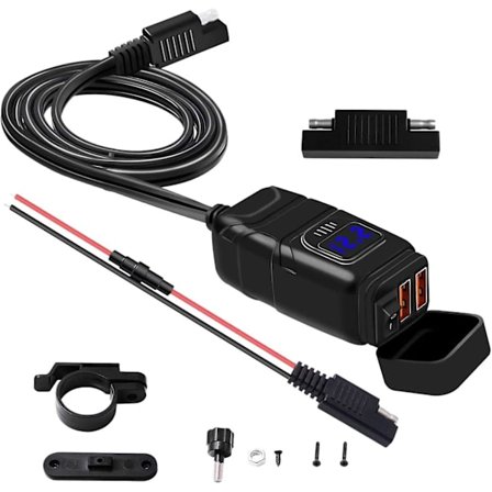 Vattentät Motorcykel Dubbel USB Snabbladdare med Voltmeter och På/Av-knapp för Telefon, GPS, Surfplatta, etc.