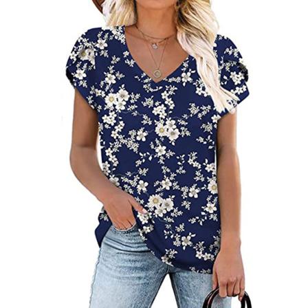 Print T-shirt För Kvinnor Med Blommönster