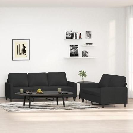 Vidaxl Soffgrupp Med Dynor 2 Delar Svart Tyg Svart