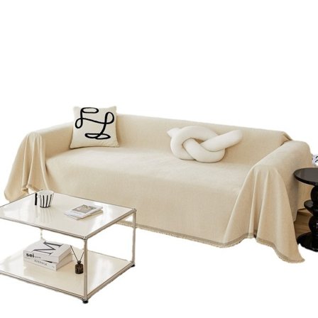 Mjuk texturerad, tvättbar dekorativ sofföverdrag för 2-sits soffor med tofsar, möbelskydd för husdjur, barn (beige)