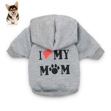 Hundetøj I Love My Mom Trykt Hoodie Hvalpe Sweatshirt Varme Hvalpe Tøj Hoodie