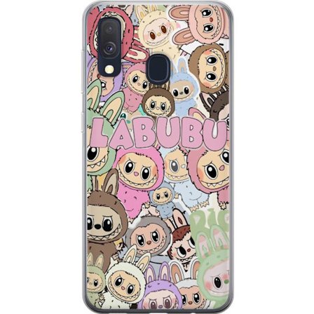 Kompatibelt Mobildeksel til Samsung Galaxy A40 Rosa kawaii-komposisjon med søte tegnede karakterer og myke former