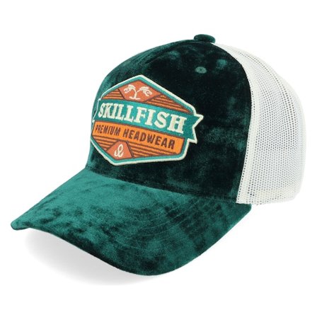 Skillfish - Grønn trucker Caps - Terraflame Logo Velvet Green/Ivory A-frame Trucker @ Hatstore