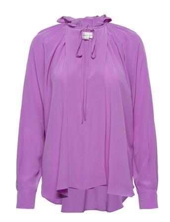 Ruched Neck Blouse Bluse Langærmet Lilla Victoria Beckham