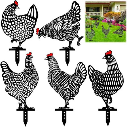 5 st trädgårdsdekorationer av kyckling, realistisk höna, kycklinggårdskonst, Ho