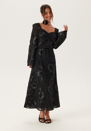 Bubbleroom - 3D Flower Maxi Skirt - Black - Kläder