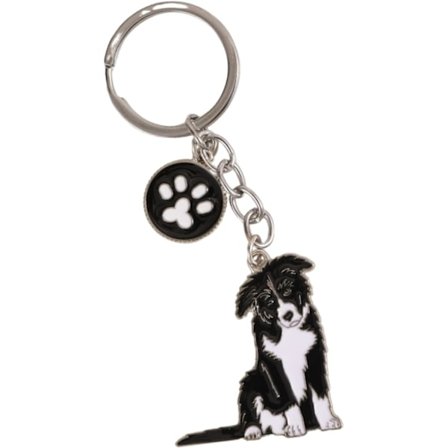 Hund ID-bricka, nyckelringspresent till hundälskare, söt metall hundmönster nyckelring valp nyckelring väska hänge gåva_Border Collie