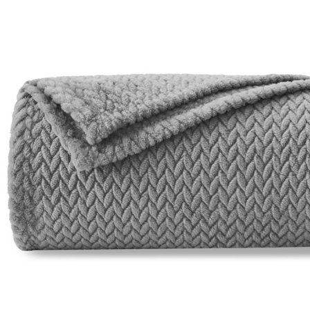 Lyxig och ultramjuk flanellfilt - varm och lättviktig, 150 x 200 cm, lövmönster, lämplig för alla årstider, grå, dubbelsängsstorlek.