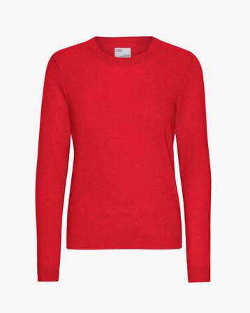Women Light Merino Wool Crew - Scarlet Red - Female - M