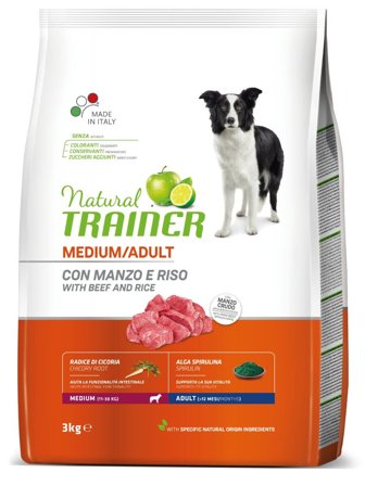 Natural Trainer Crocchette Manzo/Riso Per Cani Adulti Taglia