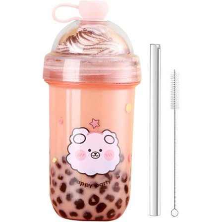 Boblete Kopper, 560ML Genanvendelige Drikkekopper med Låg og Sugerør,