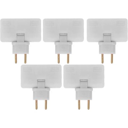 5 stk. flad stik trådløs stikkontakt 180 graders rotation 1 til 3 EU-stikadapter 110-250V til placering bag møbler.