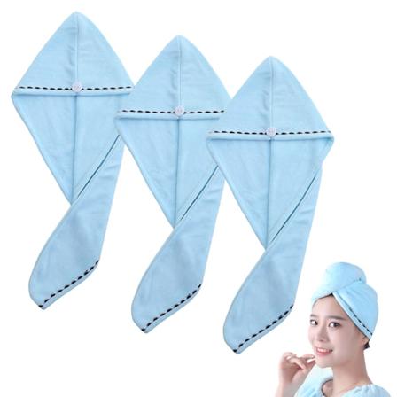 3st mikrofiberhårhandduk, wrap-hårhanddukar, blå+lila+rosaröd