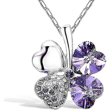 Halskjede med firkløver i hjerteform med krystaller, kjede på 45 cm grønn