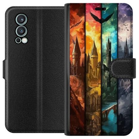 Kompatibel Tegnebogsetui til OnePlus OnePlus Nord 2 5G Fire magiske slotte i forskellige elementfarver, episk fantasykunst med ild vand luft og mørke